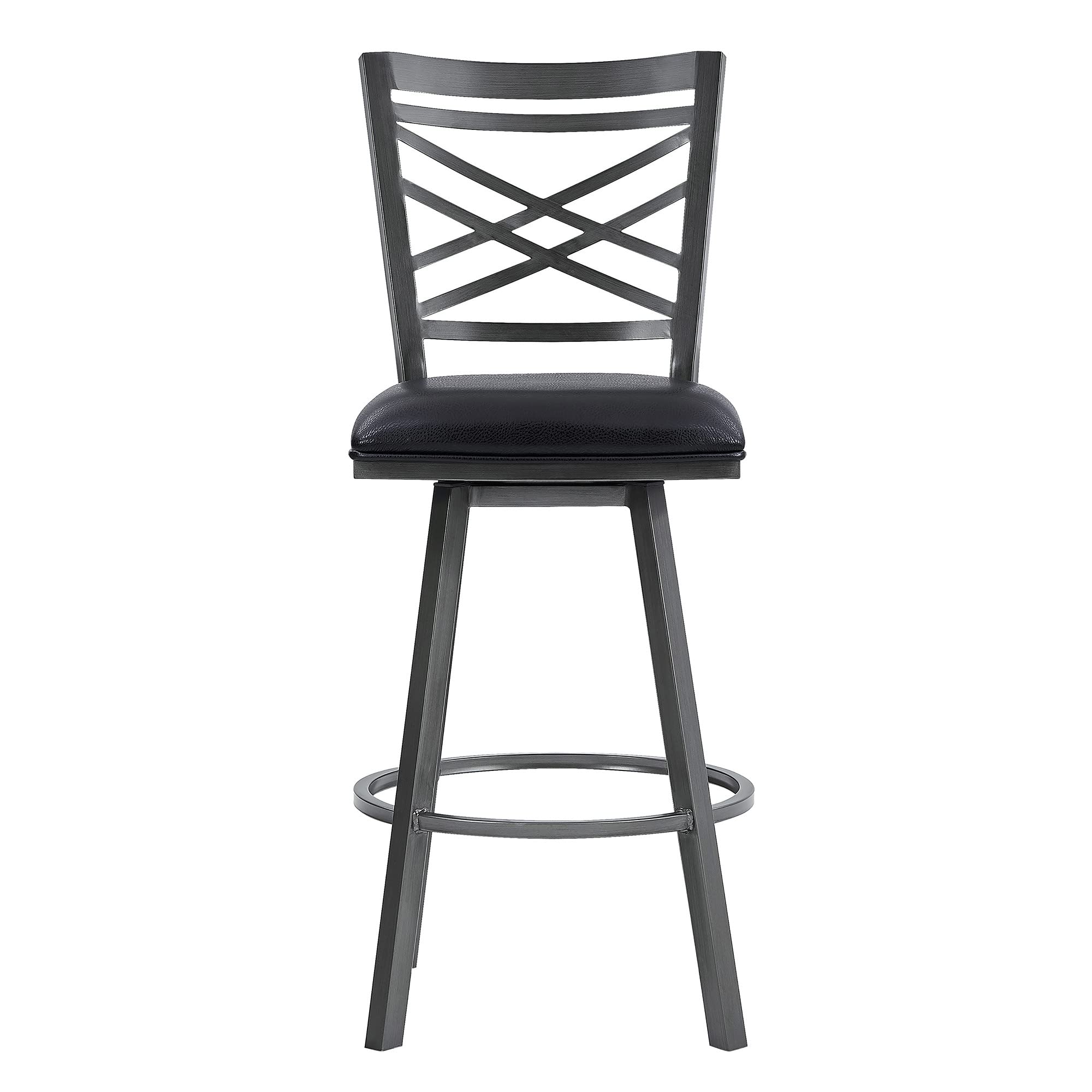 HomeRoots 30' Transitional Black Faux Leather Metal Cross Back Bar Stool