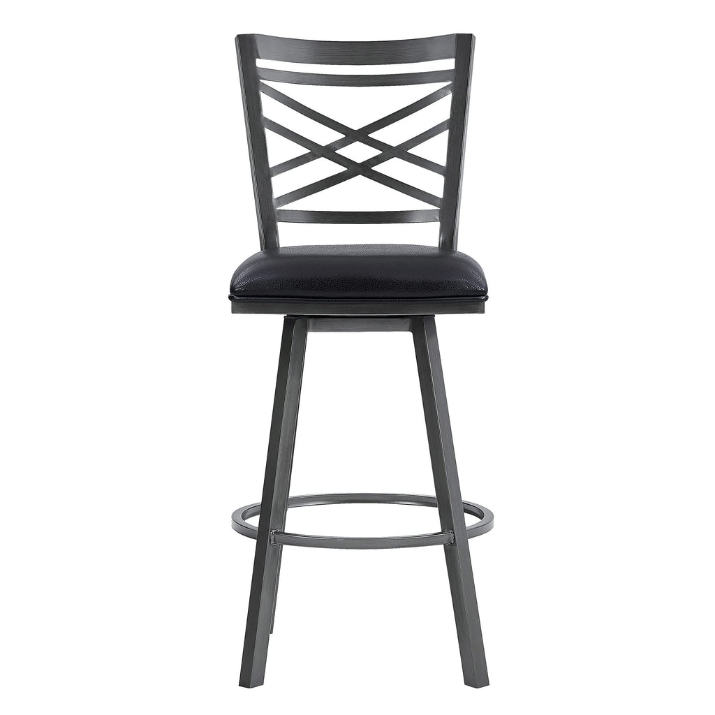 HomeRoots 26' Transitional Black Faux Leather Metal Cross Back Bar Stool