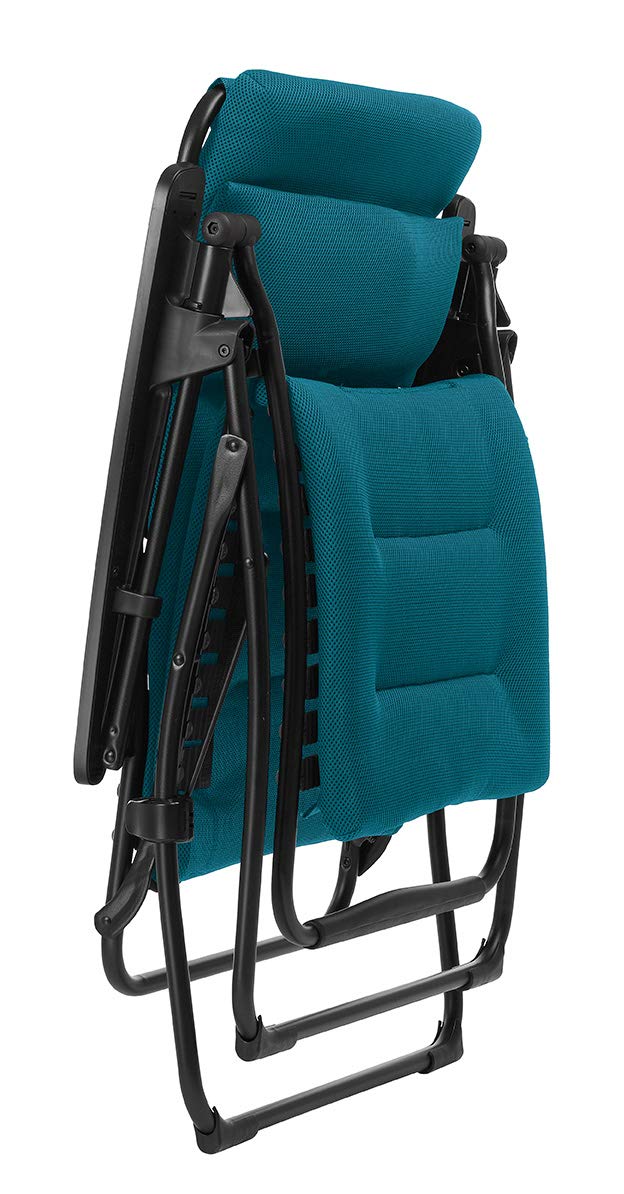 HomeRoots Zero Gravity Recliner - Black Frame - Coral Blue Fabric