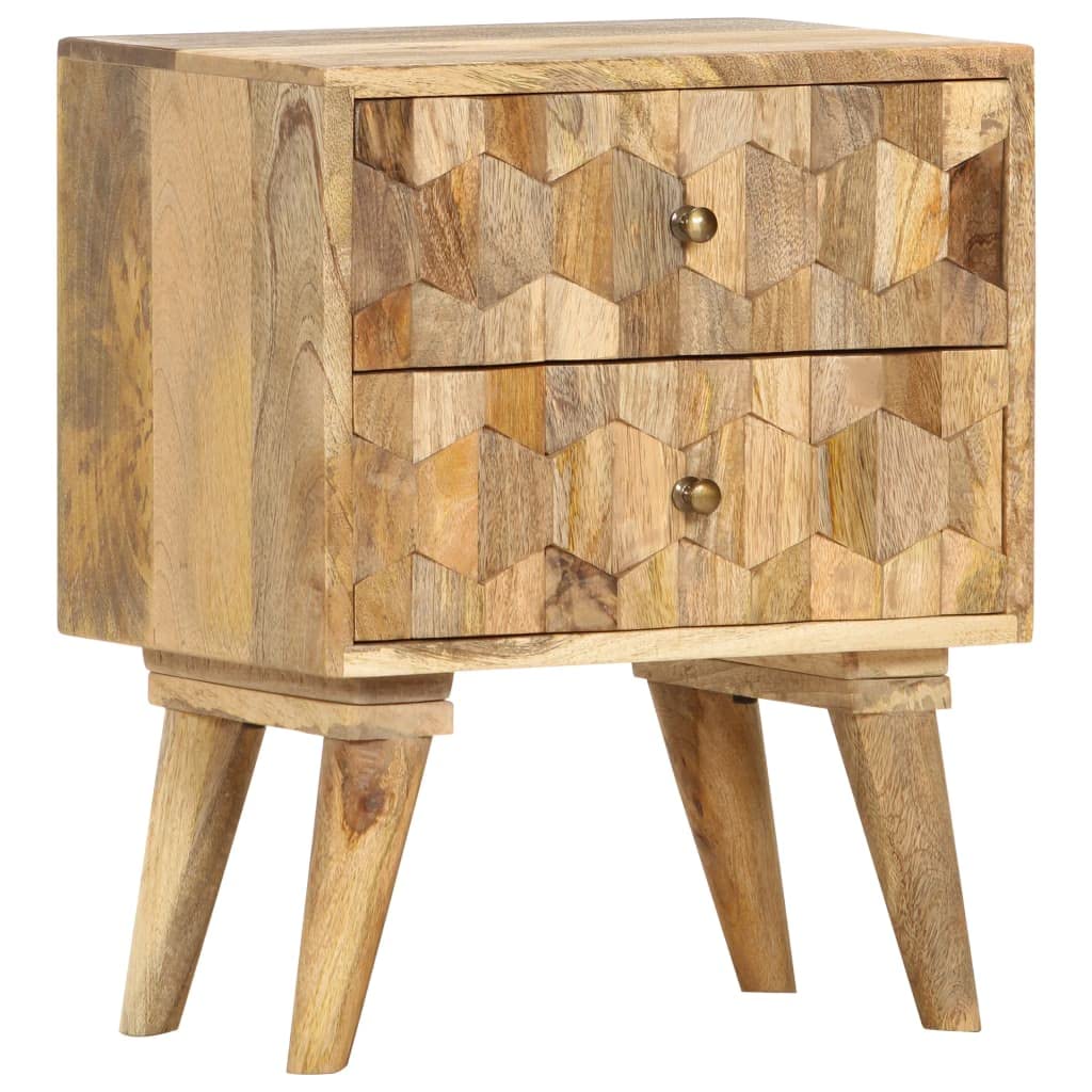 vidaXL Bedside Cabinet - Solid Mango Wood Bedside Table with 2 Drawers, Easily Assembled, Traditional Farmhouse-Accented Nightstand for Bedroom