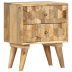 vidaXL Bedside Cabinet - Solid Mango Wood Bedside Table with 2 Drawers, Easily Assembled, Traditional Farmhouse-Accented Nightstand for Bedroom