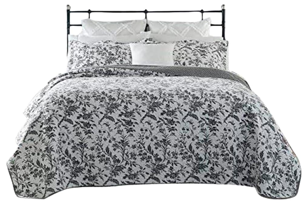 Laura Ashley Home - Twin Quilt Set, Cotton Reversible Bedding with Matching Sham, Home Decor for All Seasons (Amberley Black, Tw