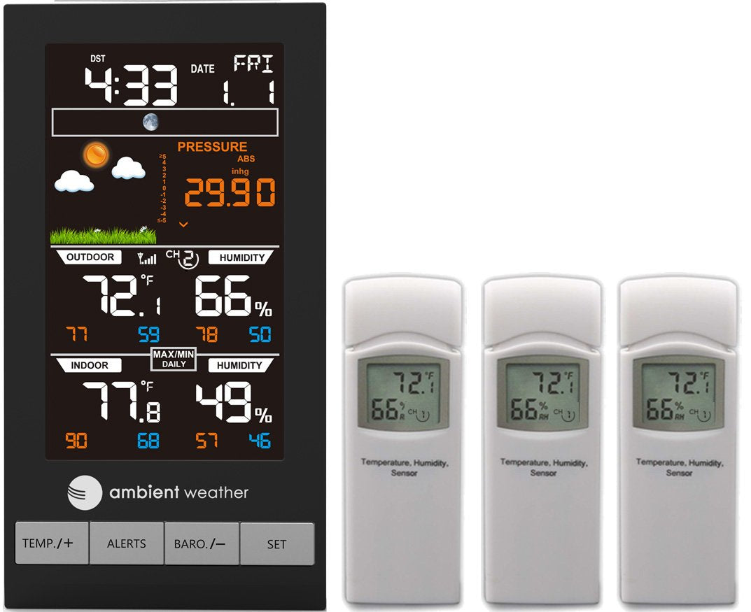 Ambient Weather Ws-2801-X3 Advanced Wireless Color Forecast Station W/ 3 Remote Sensors