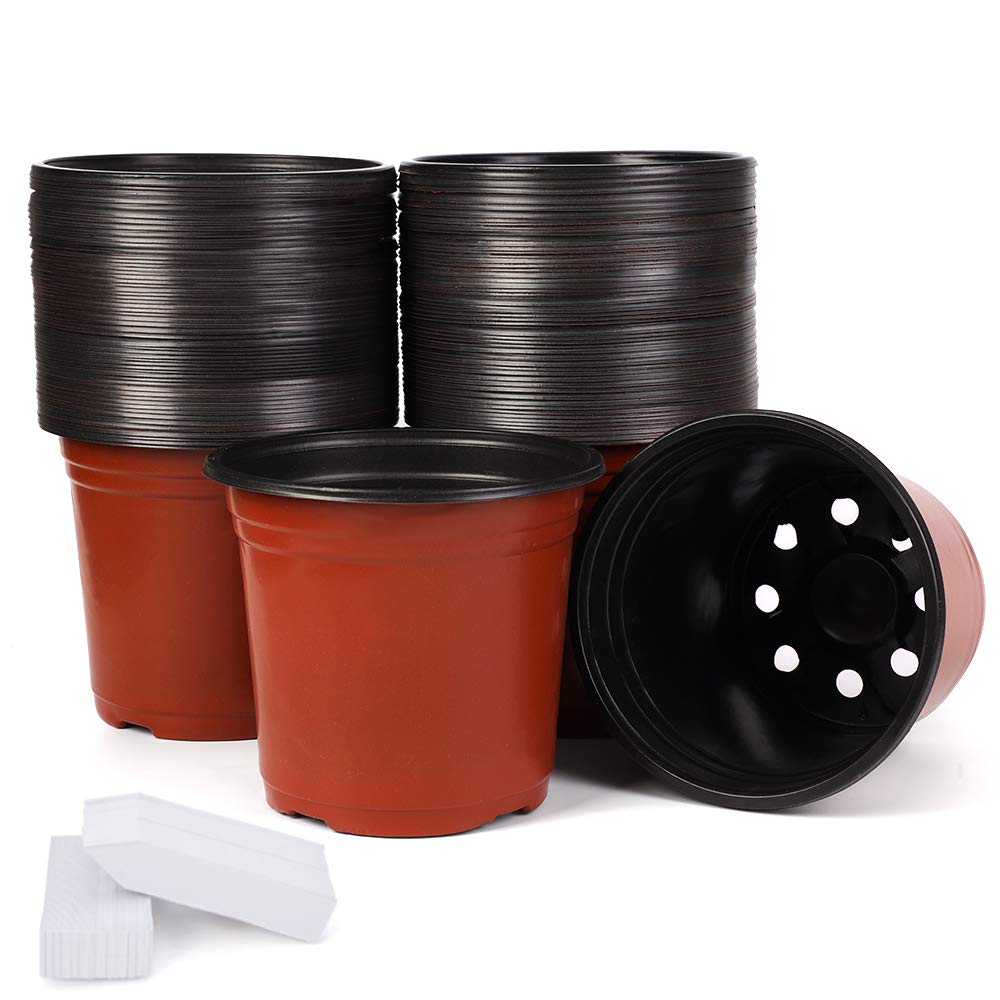 Jeria 100-Pack 6 Inch Plastic Plant Nursery Pots Come With 100 Pcs Plant Labels, Seedling Flower Plant Container And Seed Starti