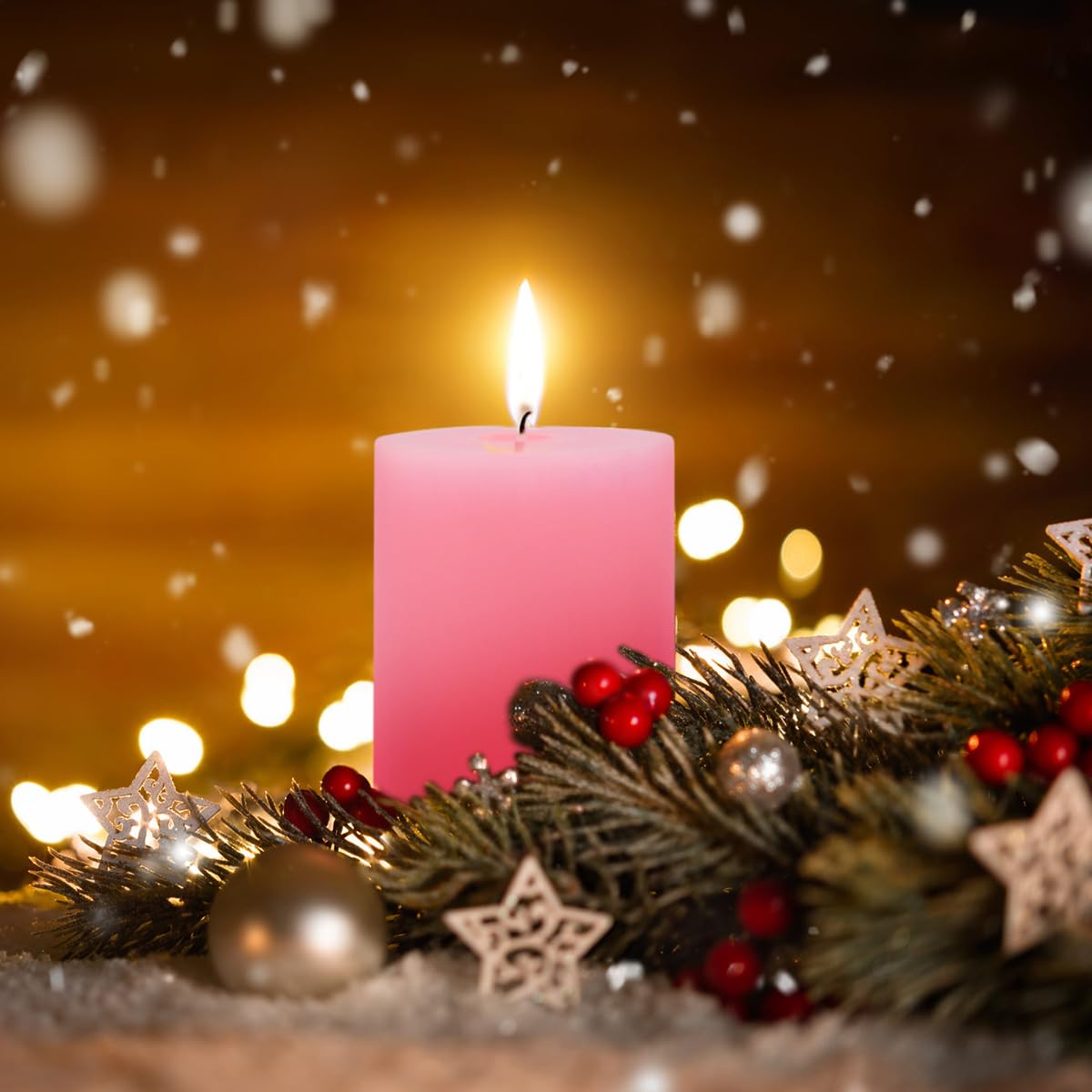 Amusaer 3X4 Inch Pink Pillar Candles 45 Hours Unscented Dripless Fat Candles For Christmas Weddings Home Holidays Relaxation Spa