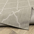 HomeRoots Grey Polypropylene 10’x13’ Gray and Ivory Trellis Indoor Outdoor Area Rug