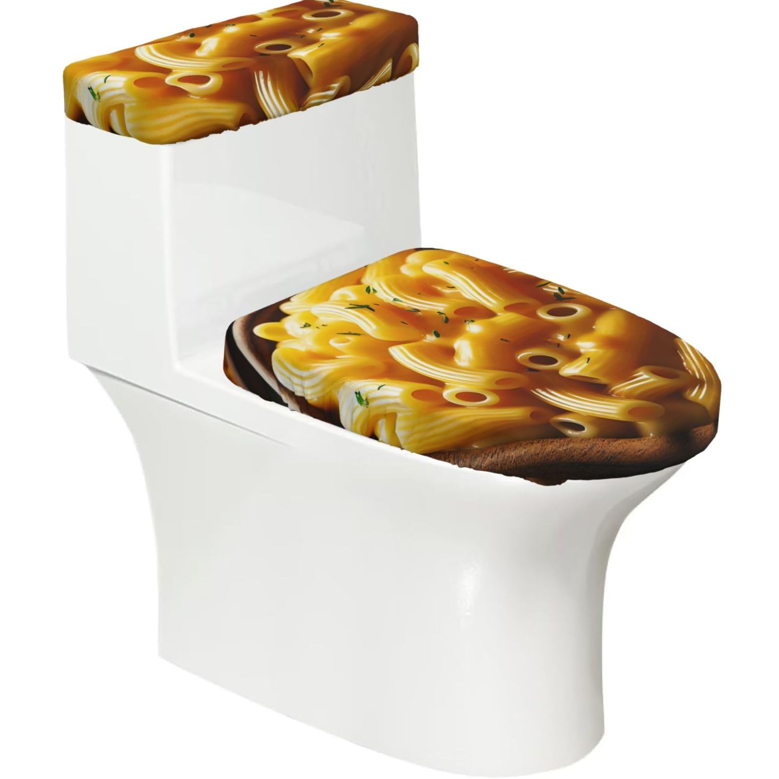 Macaroni-Cheese-Sauce Toilet Lid Cover And Tank Cover Set Of 2, Stretch Soft Reusable Bathroom Toilet Seat Covers