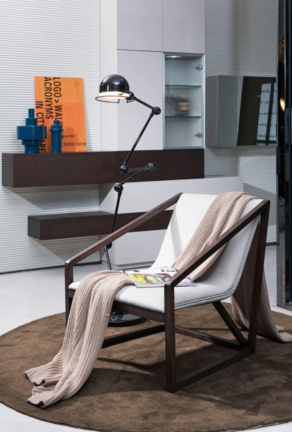 HomeRoots Furniture Modern Grey Eco-Leather Lounge Chair