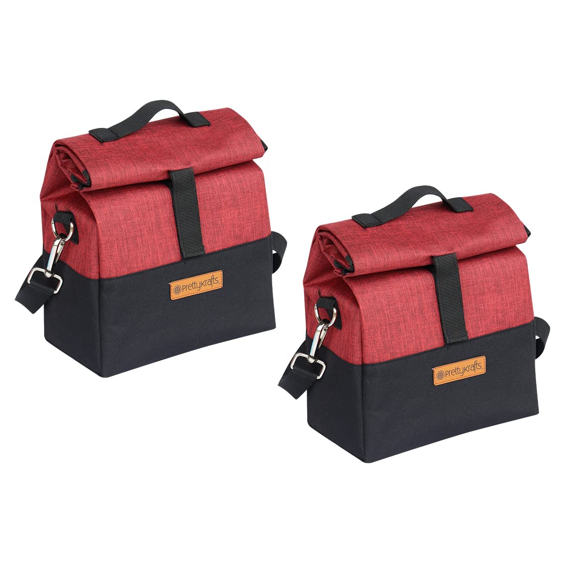 Prettykrafts Lunch Bags Work School Lunch Box EcoFriendly Reusable Lunch Bag With Hook And Loop Closure, Maroon And Black, Soft
