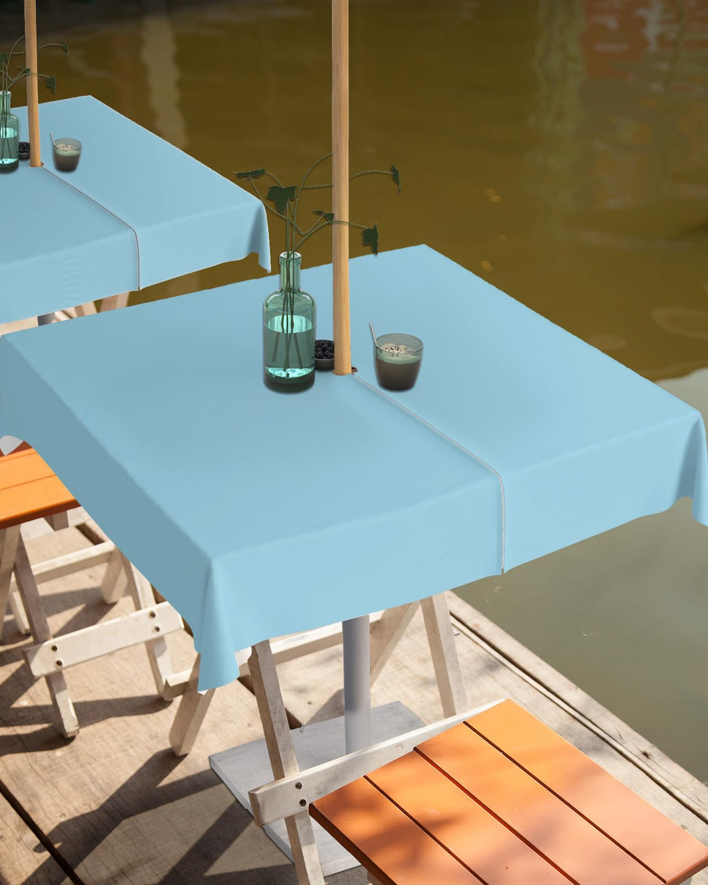 Queenker Sapphire Blue Outdoor Tablecloth With Umbrella Hole And Zipper, Solid Color Table Cover For Square Tables Waterproof Ta