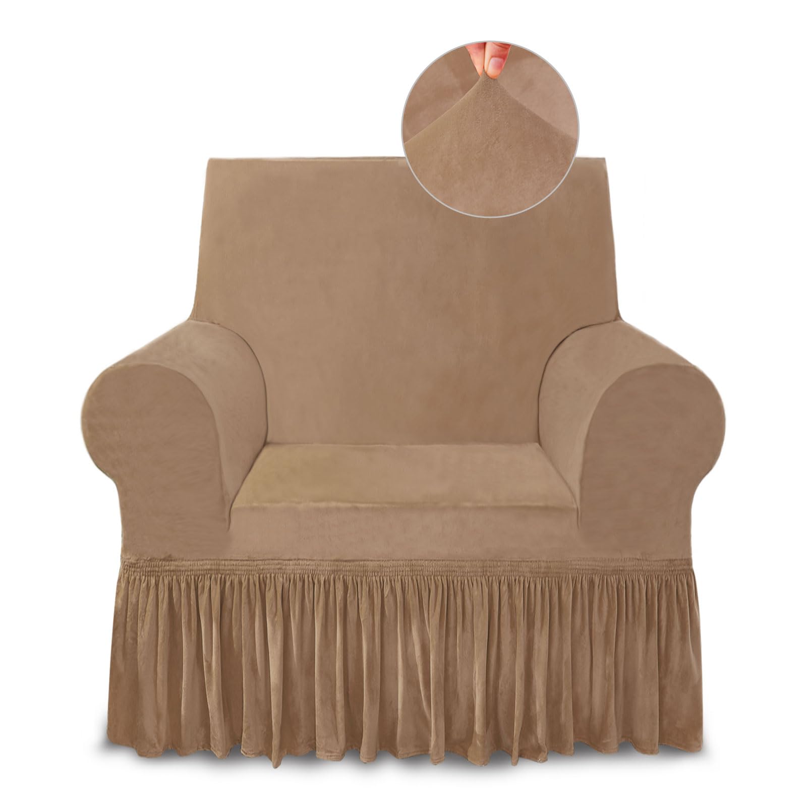 Niceec Armchair Cover Super Soft 1-Piece Bright Coffee Armchair Slipcover Stretch Universal Spandex Couch Covers For Living Room Easy Fit Washable Furniture Sofa Protector With Skirt