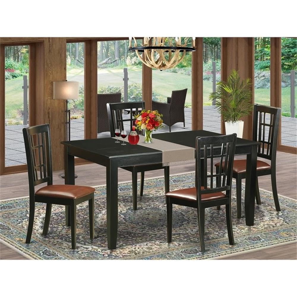 East West Furniture DUNI5-BLK-LC 5 Piece Dinette Set for 4 Includes a Rectangle Dining Room Table and 4 Faux Leather Upholstered Dining Chairs, 36x60 Inch, Black