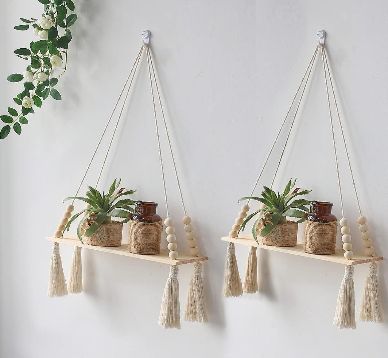 Acn Kohinoor Cotton Macrame Wall Hanging Shelf For Home Decor Set Of 2Pieces|56|Woven Art For Home Decoration ,Apartment, Dorm,