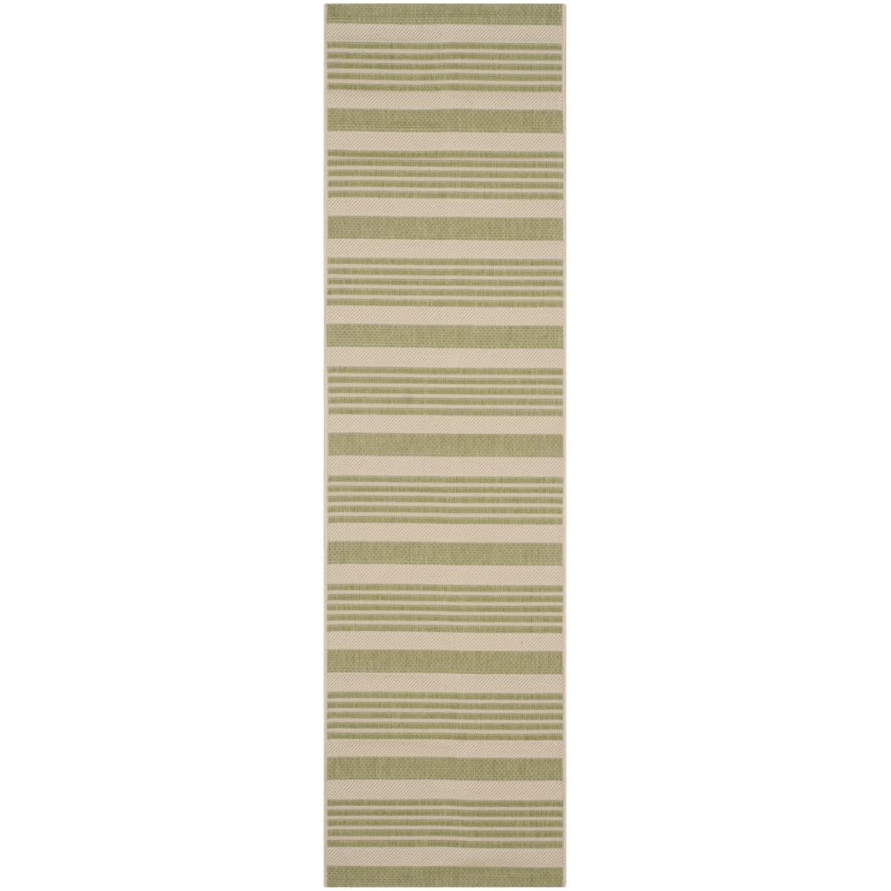 SAFAVIEH Courtyard Collection Runner Rug - 23 x 8, Beige & Sweet Pea, Stripe Design, Non-Shedding & Easy Care, Indoor/Outdoor 