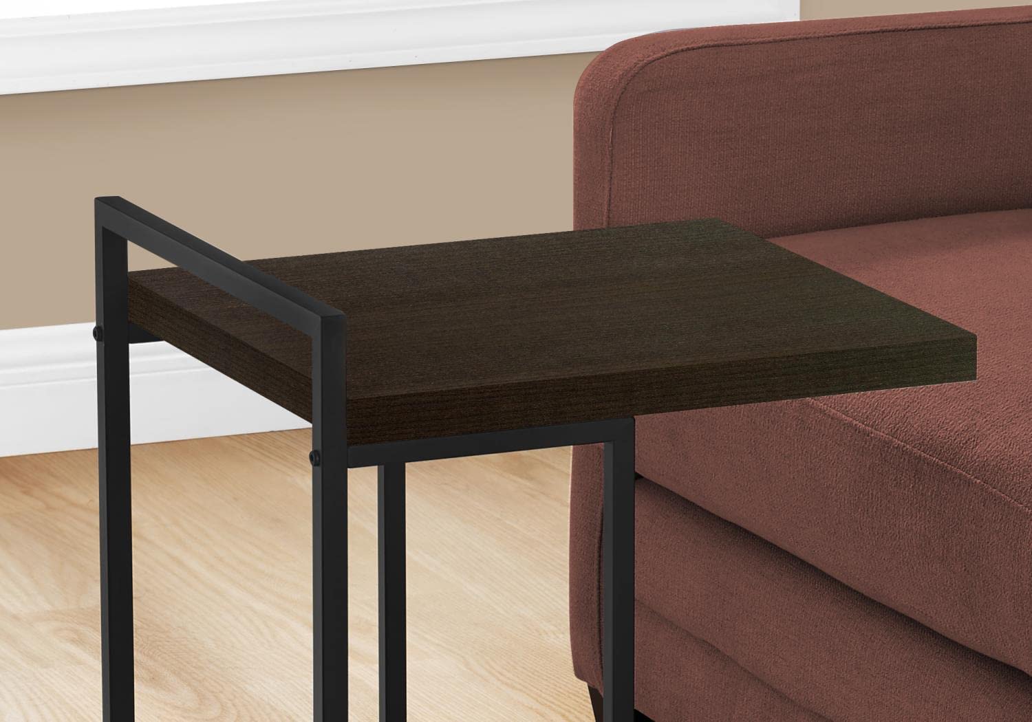 Monarch Specialties 3635 Accent Table, C-Shaped, End, Side, Snack, Living Room, Bedroom, Laminate, Brown, Contemporary, Modern Table-25 H/Espresso/Black Metal, 16&quot; L x 18.25&quot; W x 26.5&quot; H