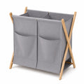 DUMDUM Double Laundry Hamper, 2Compartment Laundry Sorter with Bamboo XFrame, Foldable NoAssembly Clothes Hamper for Bedroom,