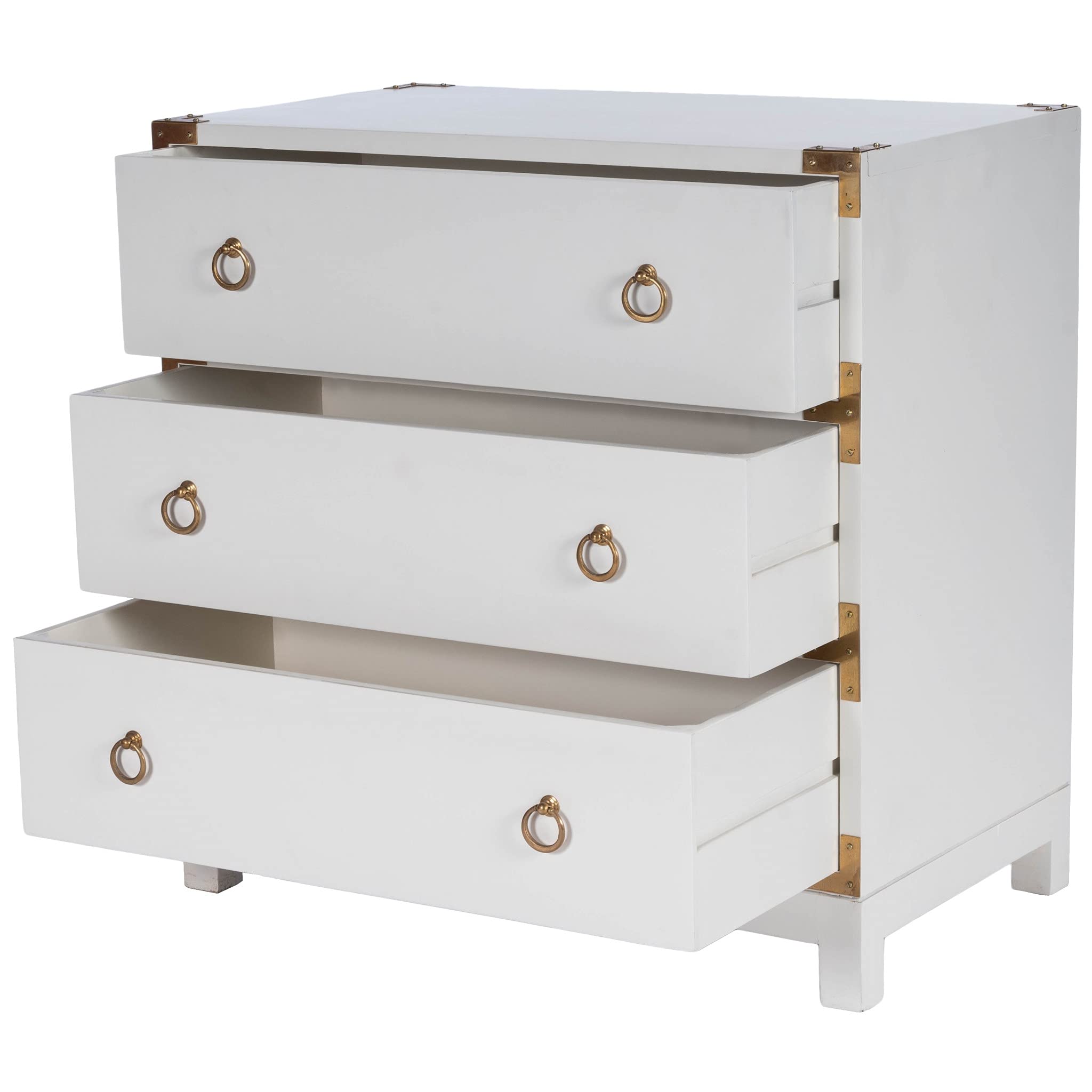 HomeRoots Mango Wood Solids, MDF, Brass Forster Glossy White Campaign Chest