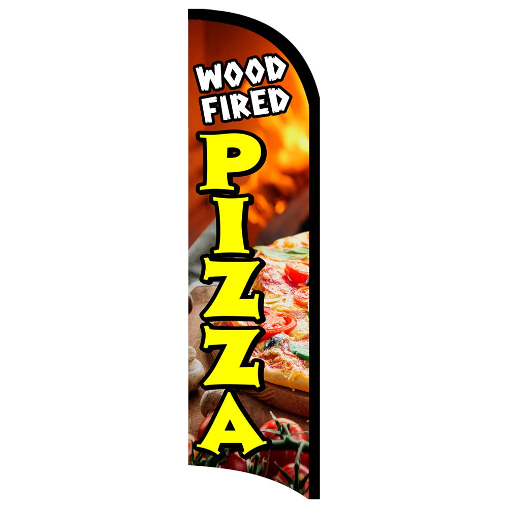 Wood Fired Pizza Premium Windless Feather Flag, Flag Only (11.5' Tall X 3' Wide)