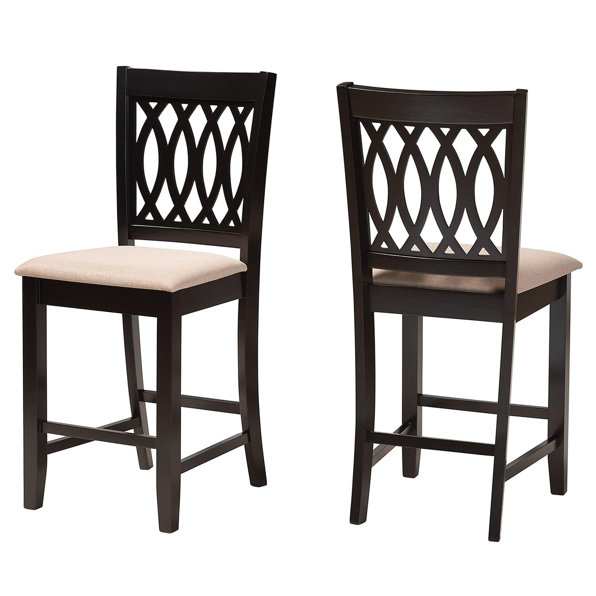 Baxton Studio Florencia Modern Fabric Cut-Out Back Counter Stool, Beige/Espresso Brown, 2/set (231-2P-13186-HT)