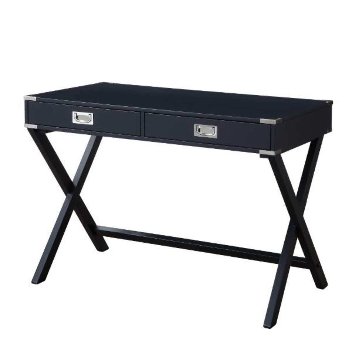 Acme Amenia Wooden Rectangular 2-Drawer Writing Desk with X-Shaped Base in Black