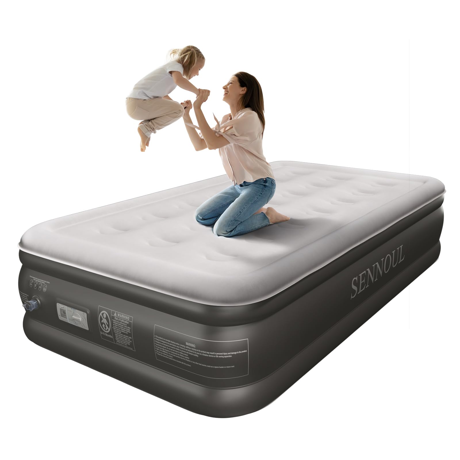 Sennoul Air Mattress Twin With Built In Pump - Upgraded Single Blow Up Bed, 2 Mins Quick Self Inflatable, 18''/550Lbs Max, Stron