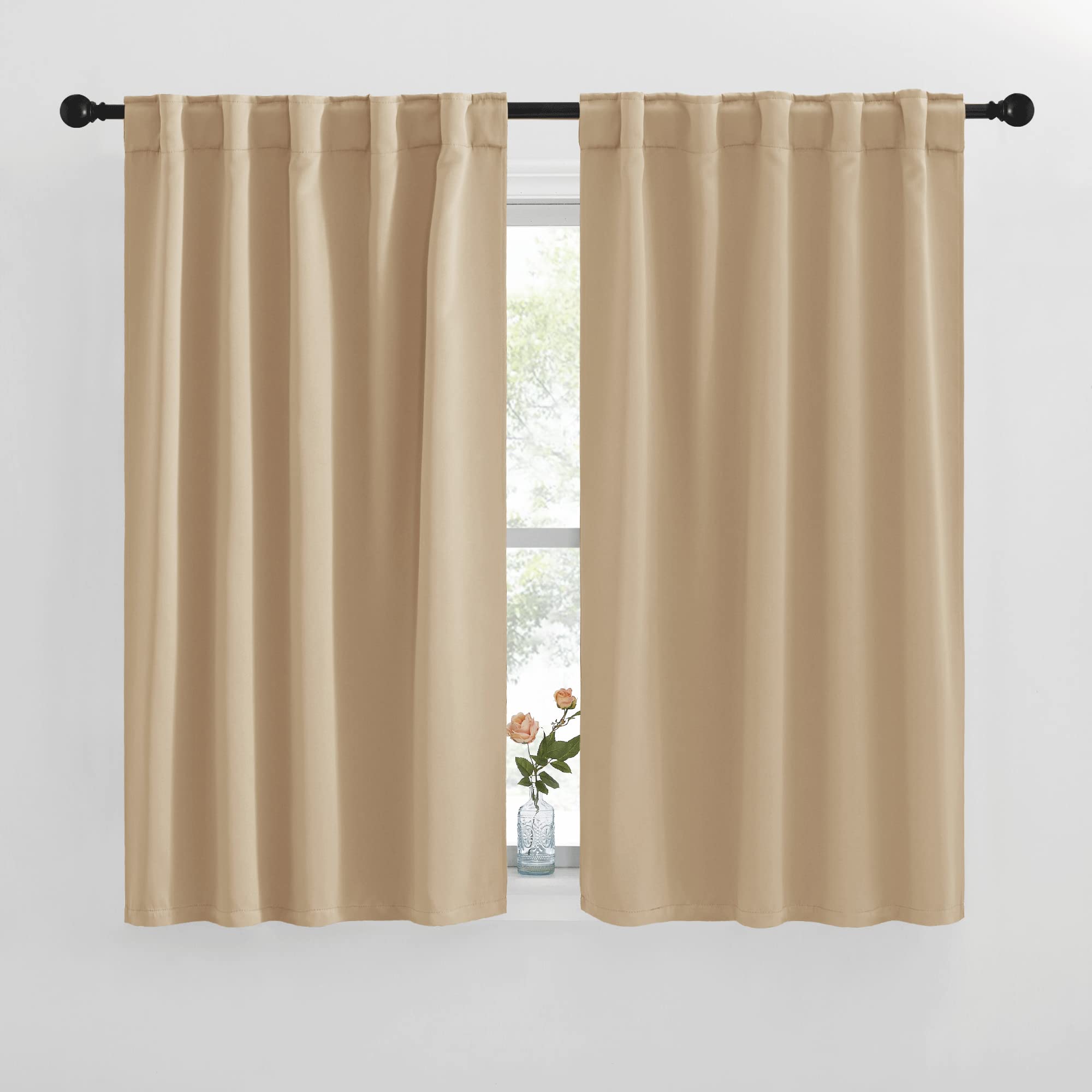 Nicetown Window Treatment Curtains Room Darkening Drapes - (Biscotti Beige Color) 42 Width X 50 Drop Each Panel, 2 Panels Set, Curtains And Draperies For Kitchen