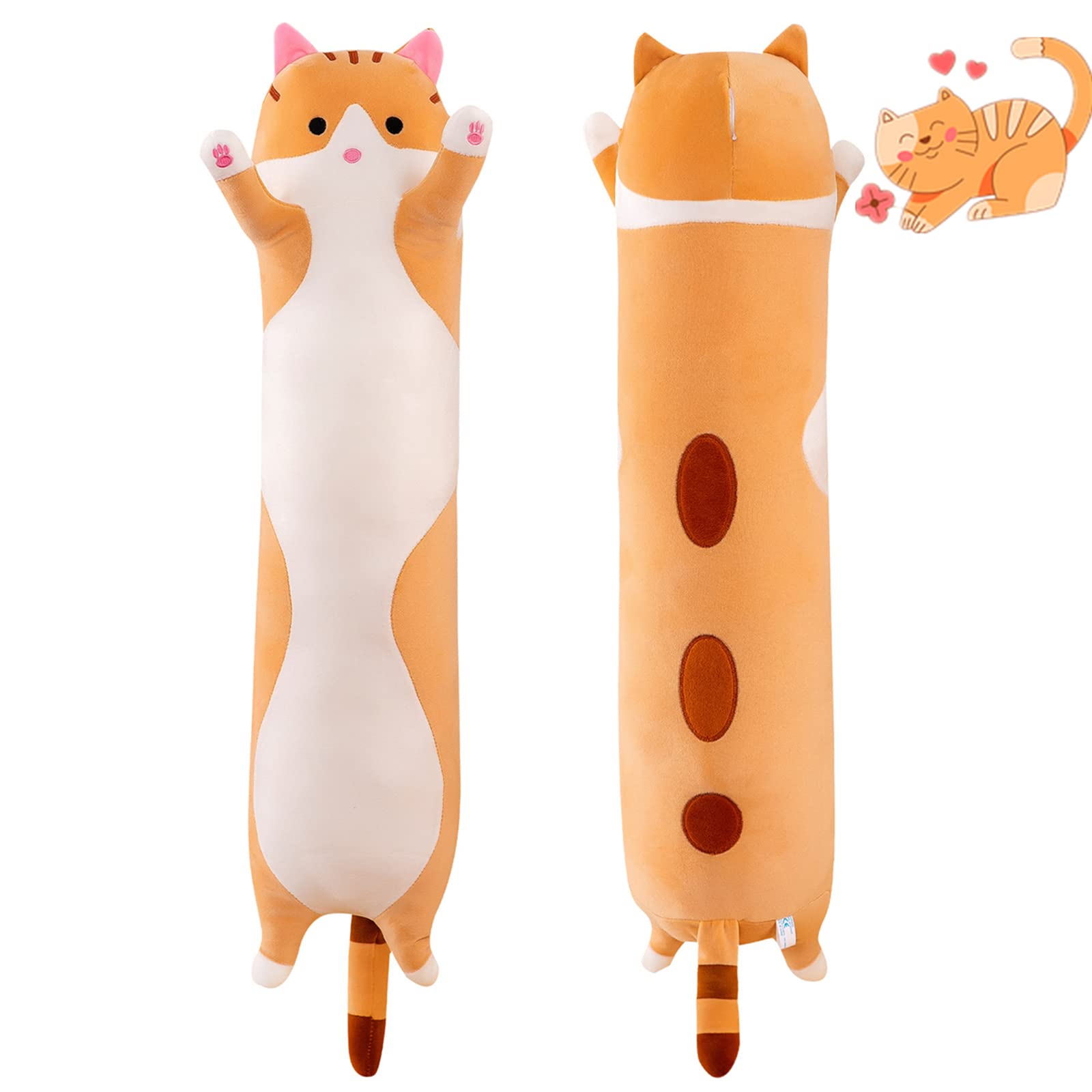 Rexinc Long Yellow Cat Plush Pillow Toy Sleeping Pillow Cute Cartoon Cat Stuffed Animals Soft Long Body Pillow Gift for Kids (19