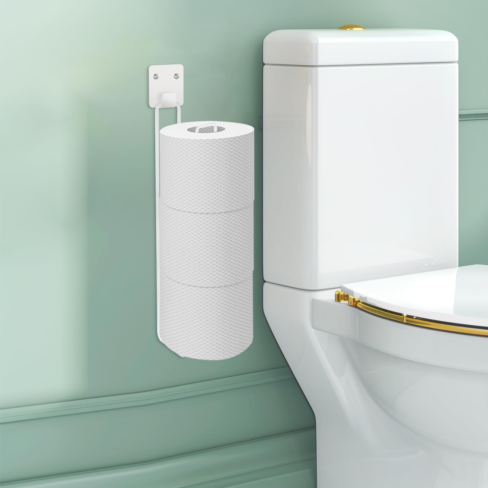 Tokokimo Toilet Paper Holder Wall Mount, Extra Self Adhesive Toilet Paper Storage for 3 Roll Tissue, Over The Tank Toilet Paper 