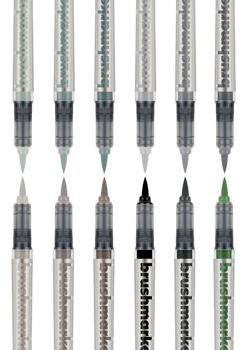 Karin Pro Brush Marker 12 Grey Colours Set, 2.4Ml Liquid Paint, Suitable For Painting On Watercolour Paper