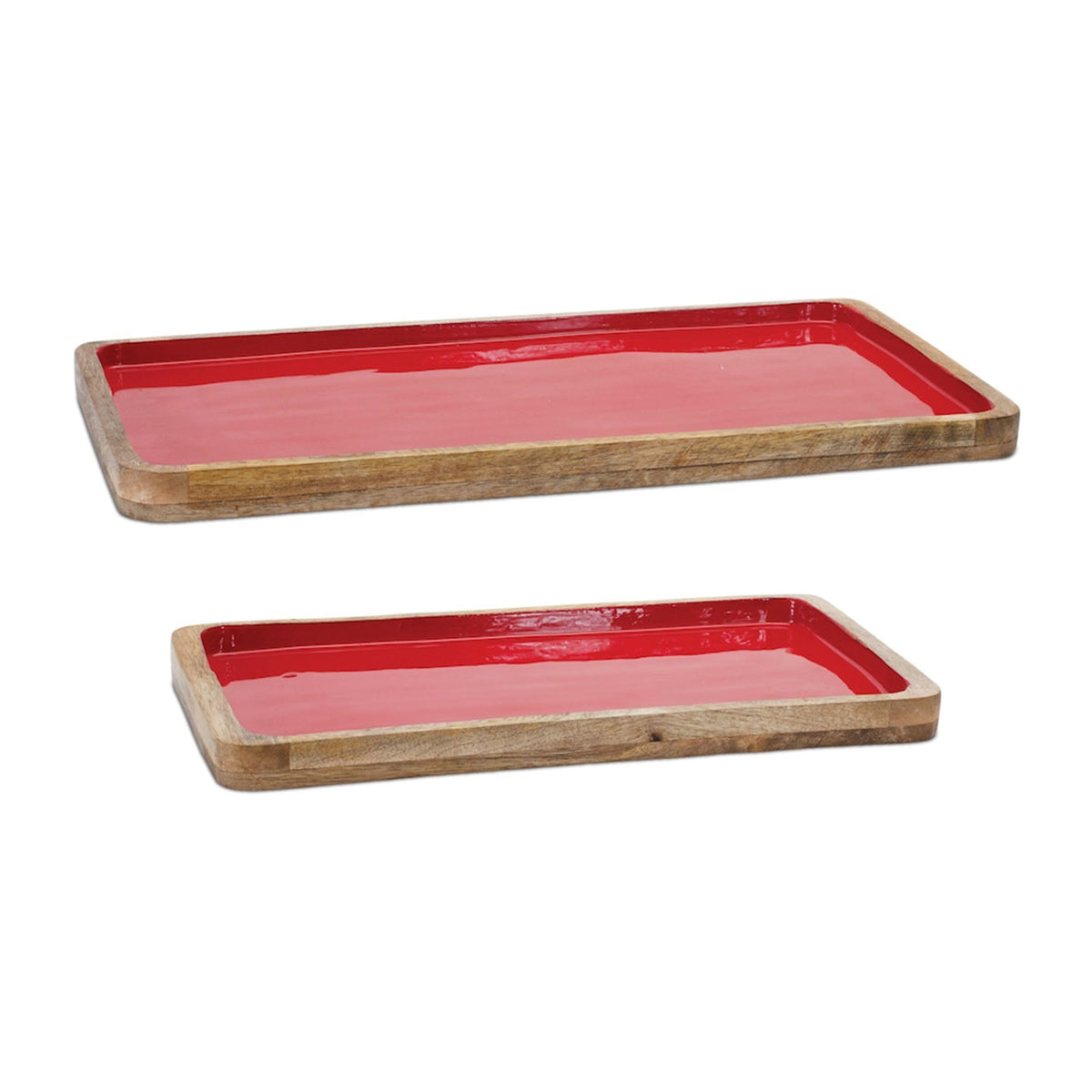 Melrose Rectangular Wooden Trimmed Christmas Serving Tray - 20' - Brown and Red - Set of 2