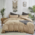 Clothknow Champagne California King Comforter Set 3Pcs Ruffles Bedding Comforter Sets Boho Khaki Comforter Beige Comforter Soft