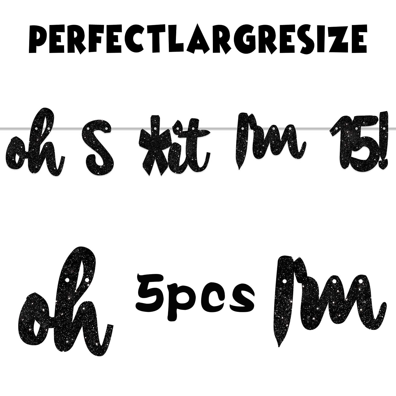 Oh Im 15! Banner Backdrop Glitter Black Hallo Fifteen Cheers To 15 Years Old Theme Decor For Boy Girl Happy 15Th Birthday Party