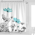 Kikiry Extra Long Shower Curtain 72W x 84L Tall Teal Gray Floral Daisy Elegant Flower Grey Cute Wildflower Botanical Bathroo
