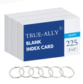 True-Ally unruled Index Flash Cards - 3x5 inch, White, 225 Cards, 200 GSM - with Free Binder Rings for Short Notes, cue Cards, C