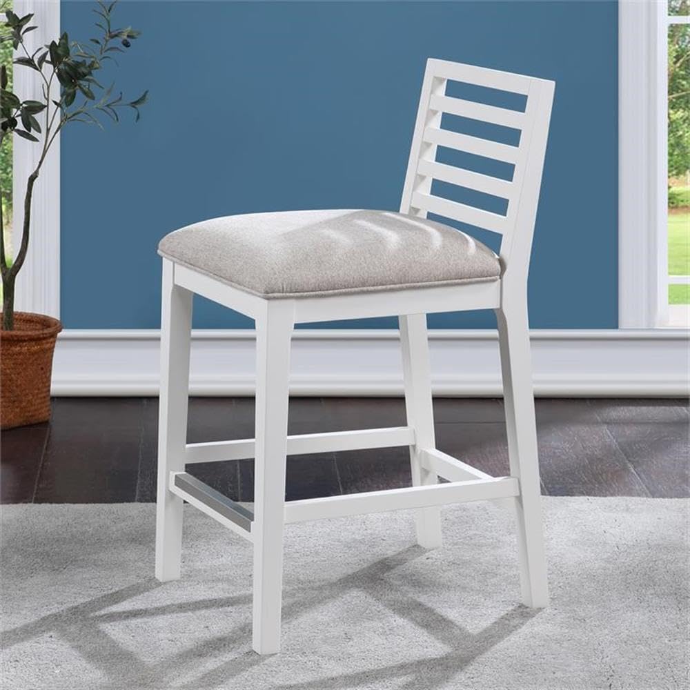 American Woodcrafters Siri White Solid Wood with Gray Fabric Counter Stool