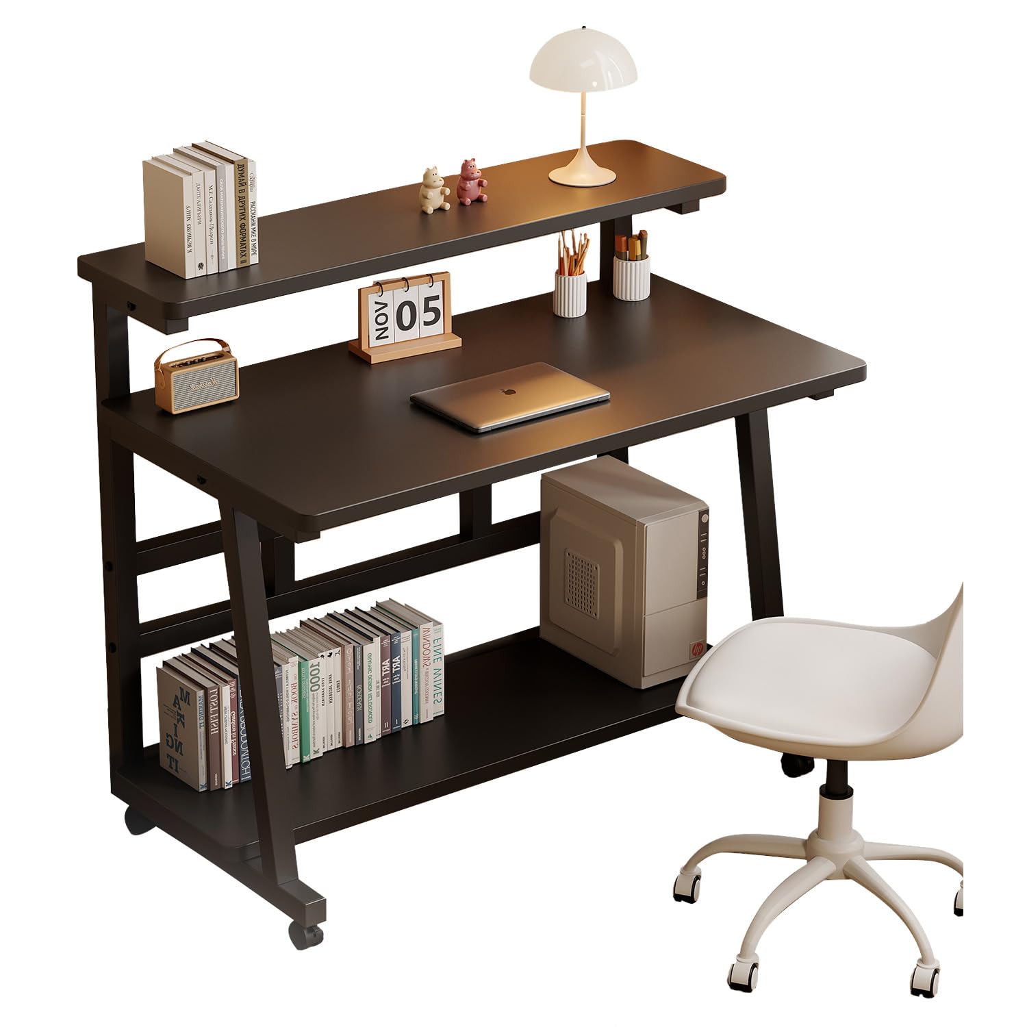 Hdofm 39.4 Inch Home Office Desk For Small Space,Rolling Computer Desk With Wheels,Student Study Table For Bedroom.