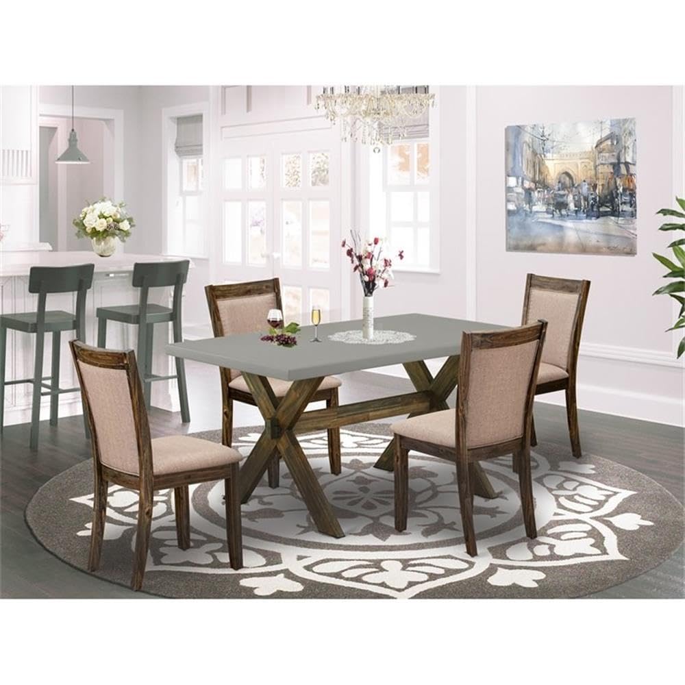 East West Furniture X796MZ716-5 5 Piece Kitchen Table Set for 4 Includes a Rectangle Dining Table with X-Legs and 4 Dark Khaki Linen Fabric Parson Dining Chairs, 36x60 Inch, Multi-Color
