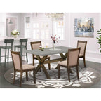 East West Furniture X796MZ716-5 5 Piece Kitchen Table Set for 4 Includes a Rectangle Dining Table with X-Legs and 4 Dark Khaki Linen Fabric Parson Dining Chairs, 36x60 Inch, Multi-Color