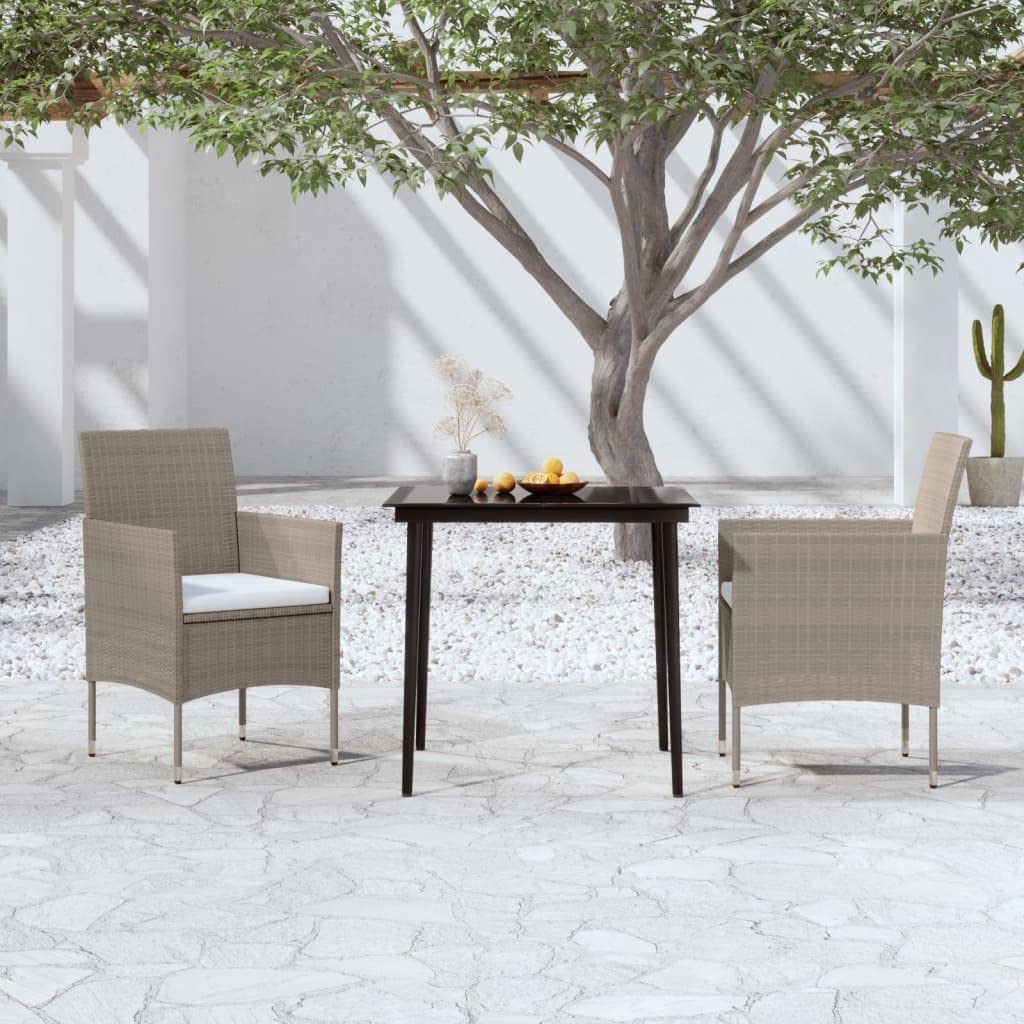vidaXL Patio Dining Set 3 Piece with Cushions Garden Outdoor Lawn Yard Terrace Balcony Table and Chair Seat Seating Furniture Beige and Black