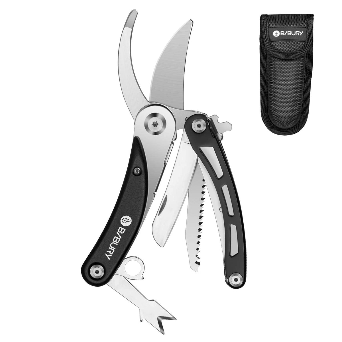 Bibury Gardening Hand Pruners, 5 In 1 Multitools Folding Scissors 420 Stainless Steel Pruning Shears Bonsai Cutters For Tree Tri