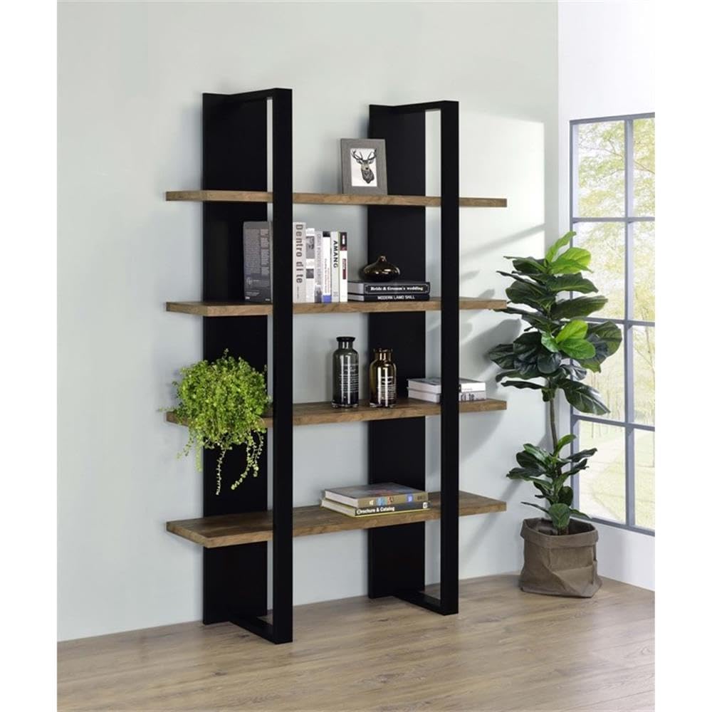 Coaster Danbrook Wood Bookcase with 4 Full-Length Shelves Black and Aged Walnut