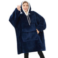 Qeils Oversized Wearable Blanket Hoodie, Comfy Sherpa Sweatshirt Pullover Jacket (Large Pocket, Navy, Adult)