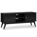 SIMPLIHOME Draper SOLID HARDWOOD 60 inch Wide Mid Century Modern TV Media Stand in Black For TVs up to 65 inches for the Living 