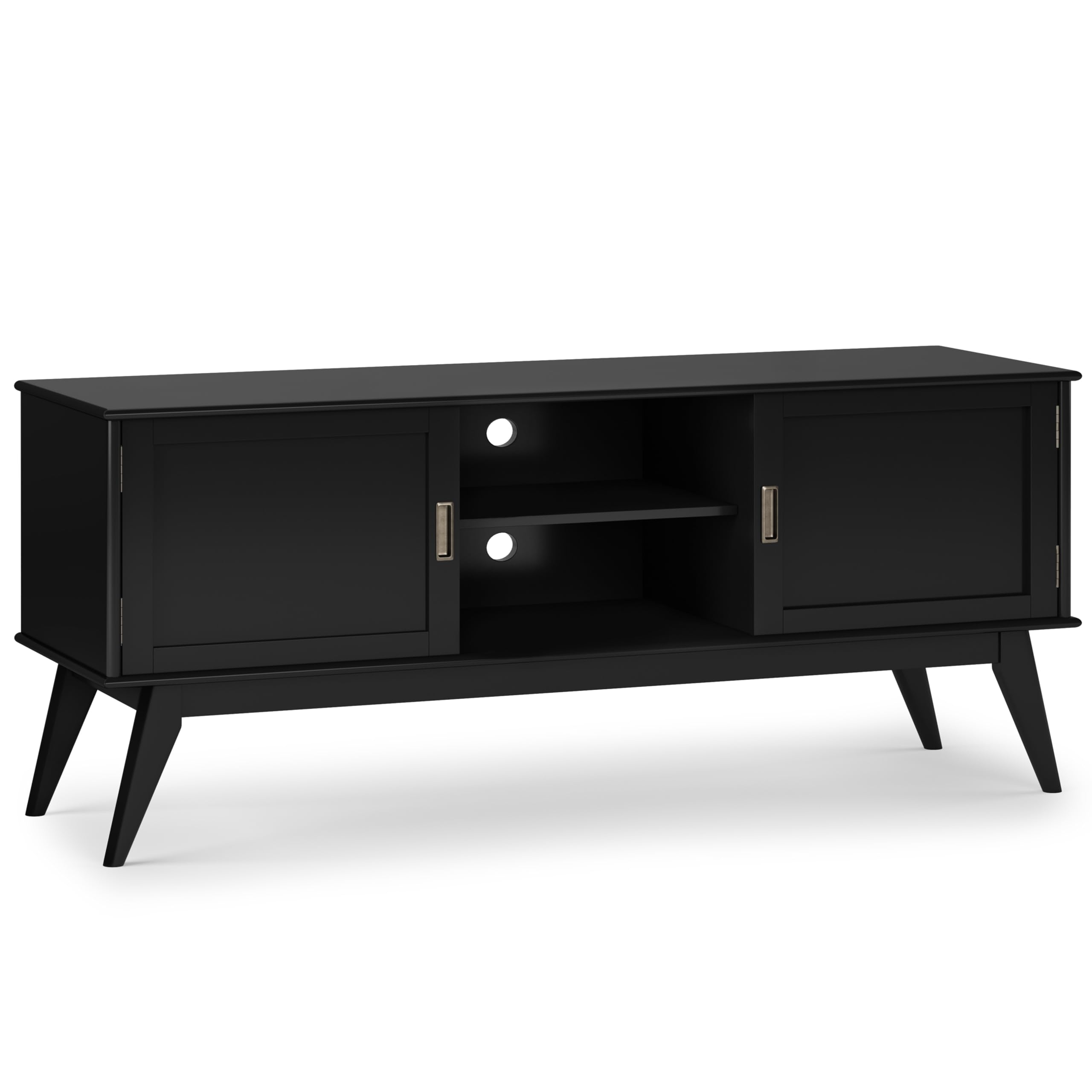SIMPLIHOME Draper SOLID HARDWOOD 60 inch Wide Mid Century Modern TV Media Stand in Black For TVs up to 65 inches for the Living 