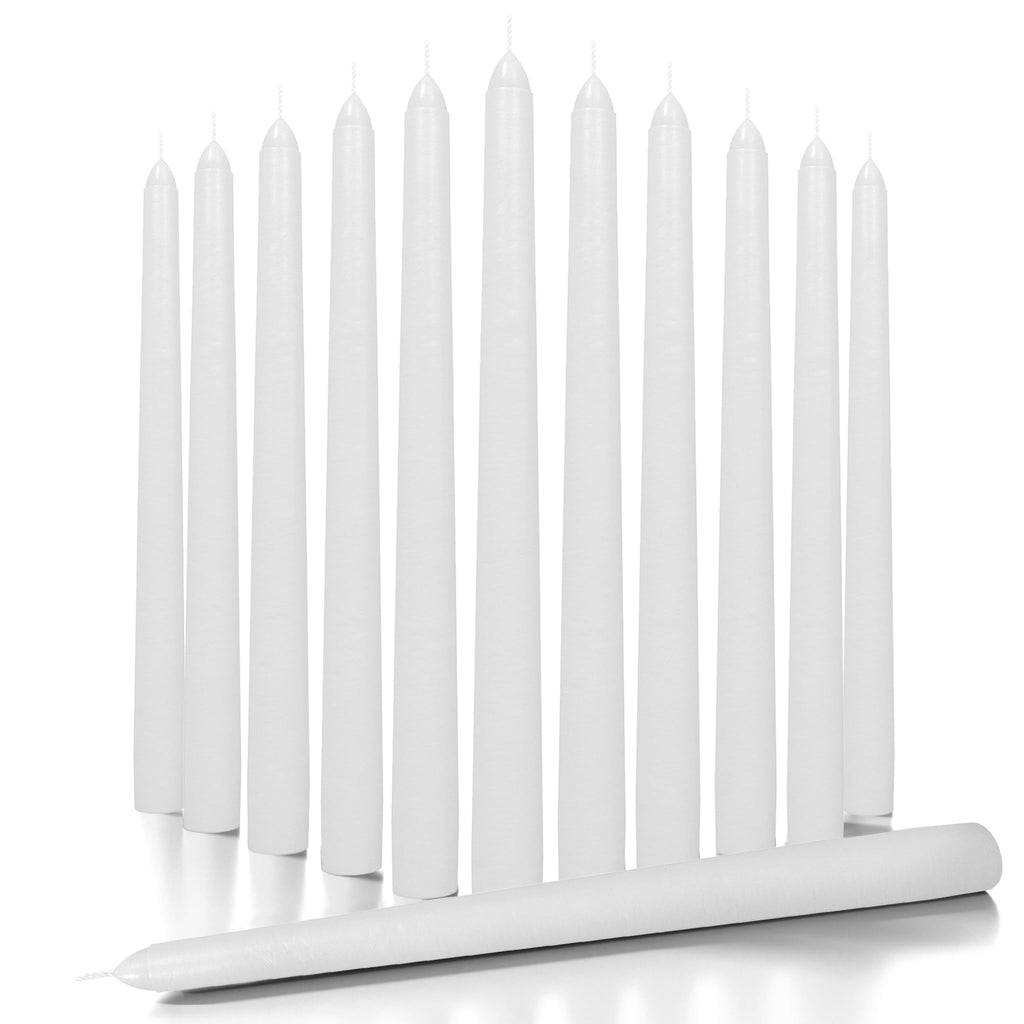 CANDWAX White Taper Candles 10 inch Dripless - Set of 12 Tapered Candles Ideal as Shabbat Candles or Dinner Candles - Smokeless 