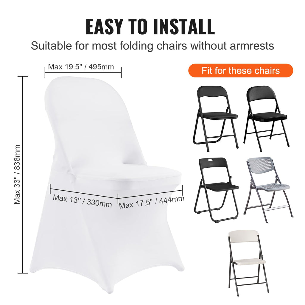 Vevor White Stretch Spandex Chair Covers - 12 Pcs, Folding Kitchen Chairs Cover, Universal Washable Slipcovers Protector, Remova