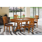 East West Furniture PLAV5-SBR-LC 5 Piece Dining Room Table Set Includes an Oval Wooden Table with Butterfly Leaf and 4 Faux Leather Kitchen Dining Chairs, 42x78 Inch, Saddle Brown