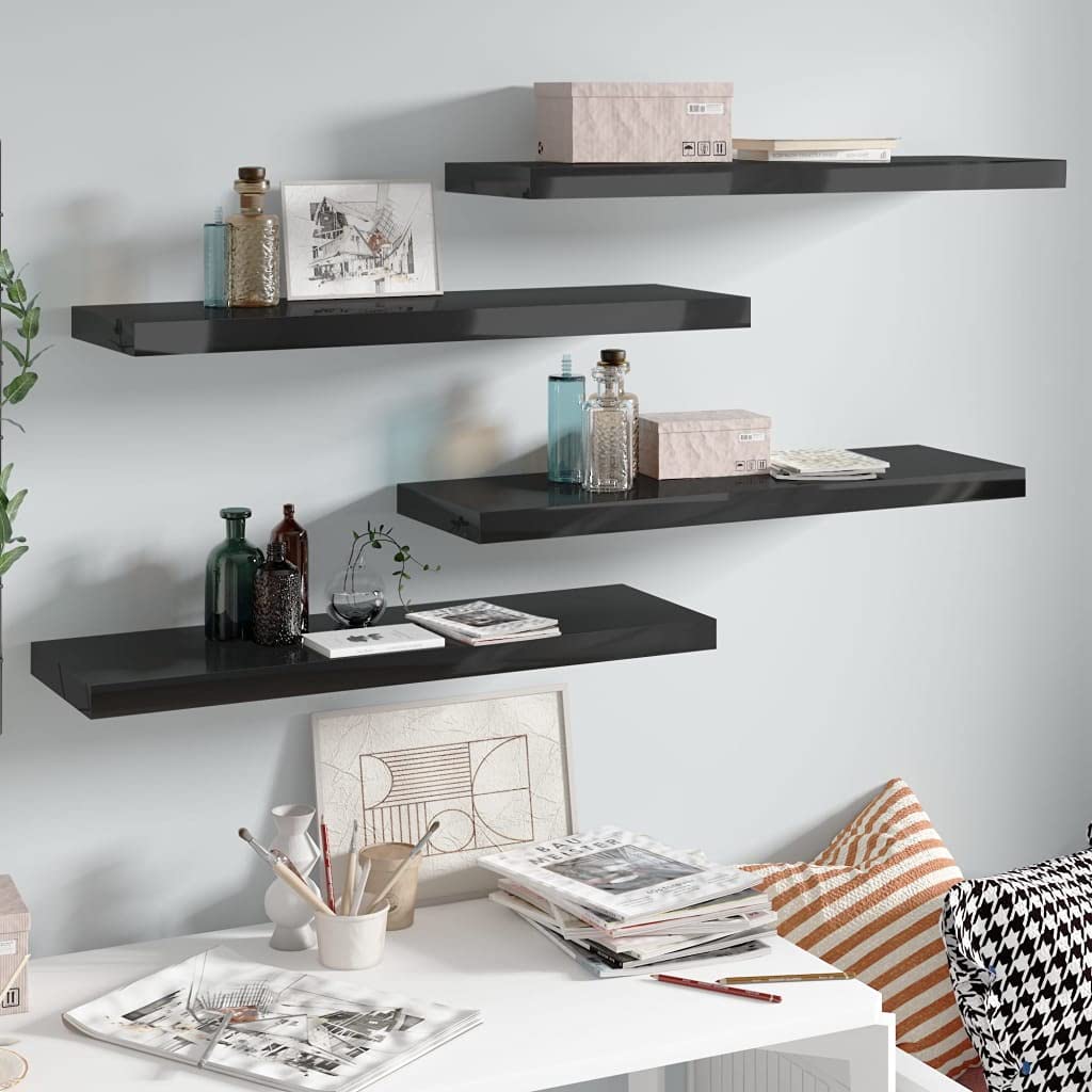 vidaXL Floating Wall Shelves 4 pcs High Gloss Black 31.5"x9.3"x1.5" MDF