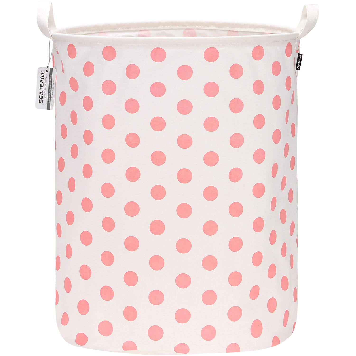 Sea Team 19.7 Inches Large Sized Waterproof Coating Ramie Cotton Fabric Folding Laundry Hamper Bucket Cylindric Burlap Canvas St
