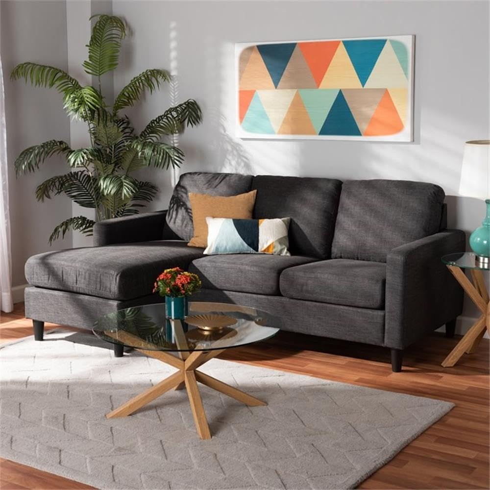 Baxton Studio Miles Modern and Contemporary Charcoal Fabric Upholstered Sectional Sofa with Left Facing Chaise